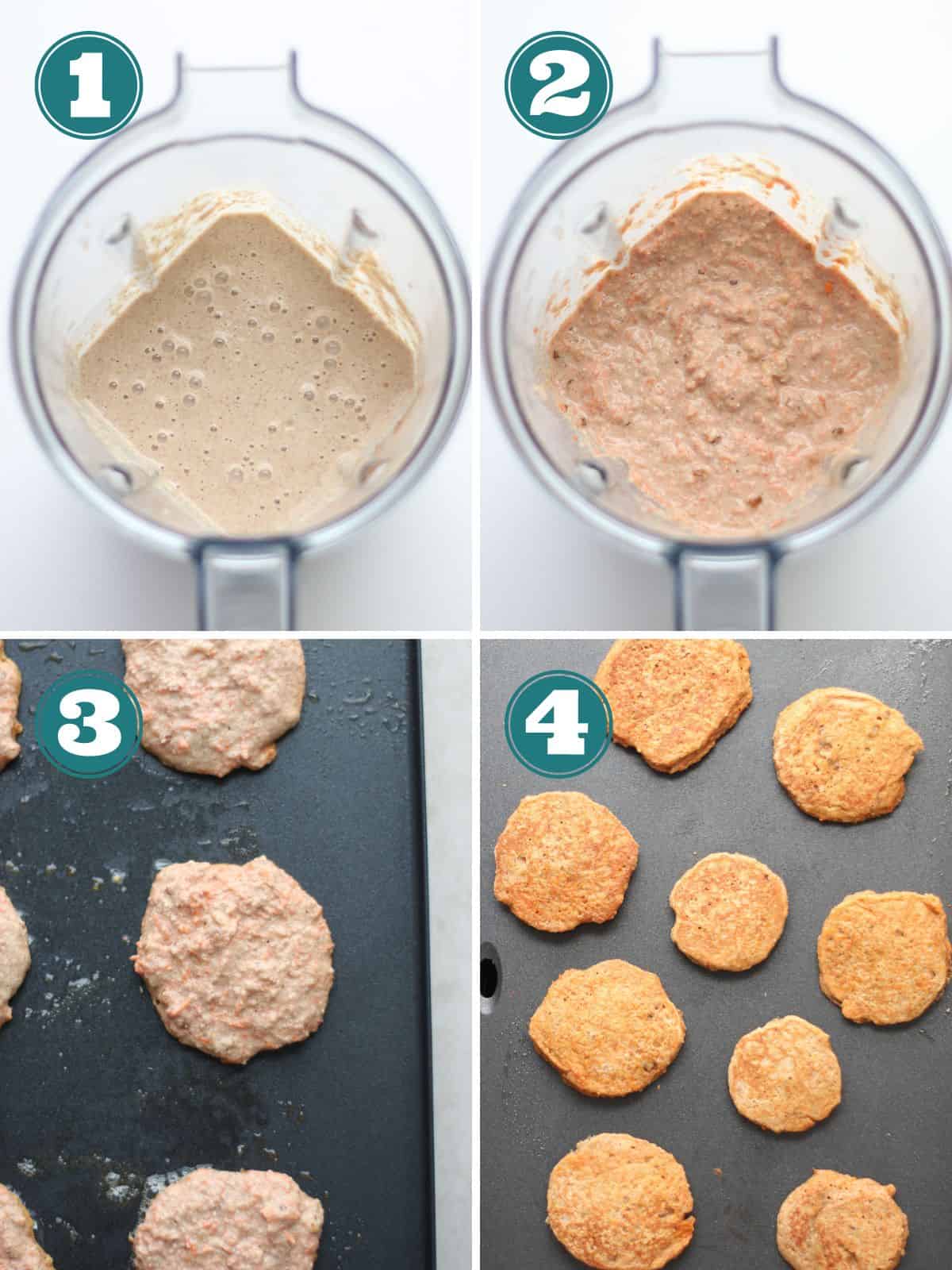 A four image collage showing cooking process step by step.