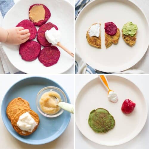 A four image collage of pancake recipes for babies.