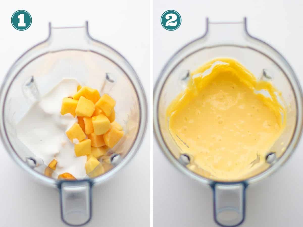 Ingredients before and after blended.