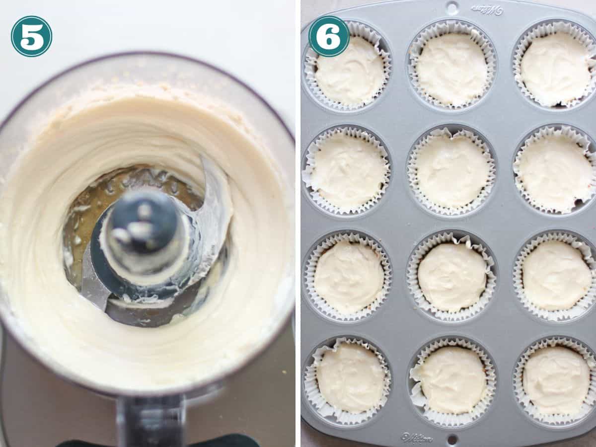 A two image collage of how to make the cream cheese filling.