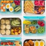 A six image collage of easy healthy cold lunchbox ideas for kids.