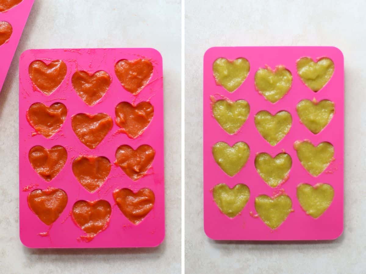 Gummies in heart shaped mold.