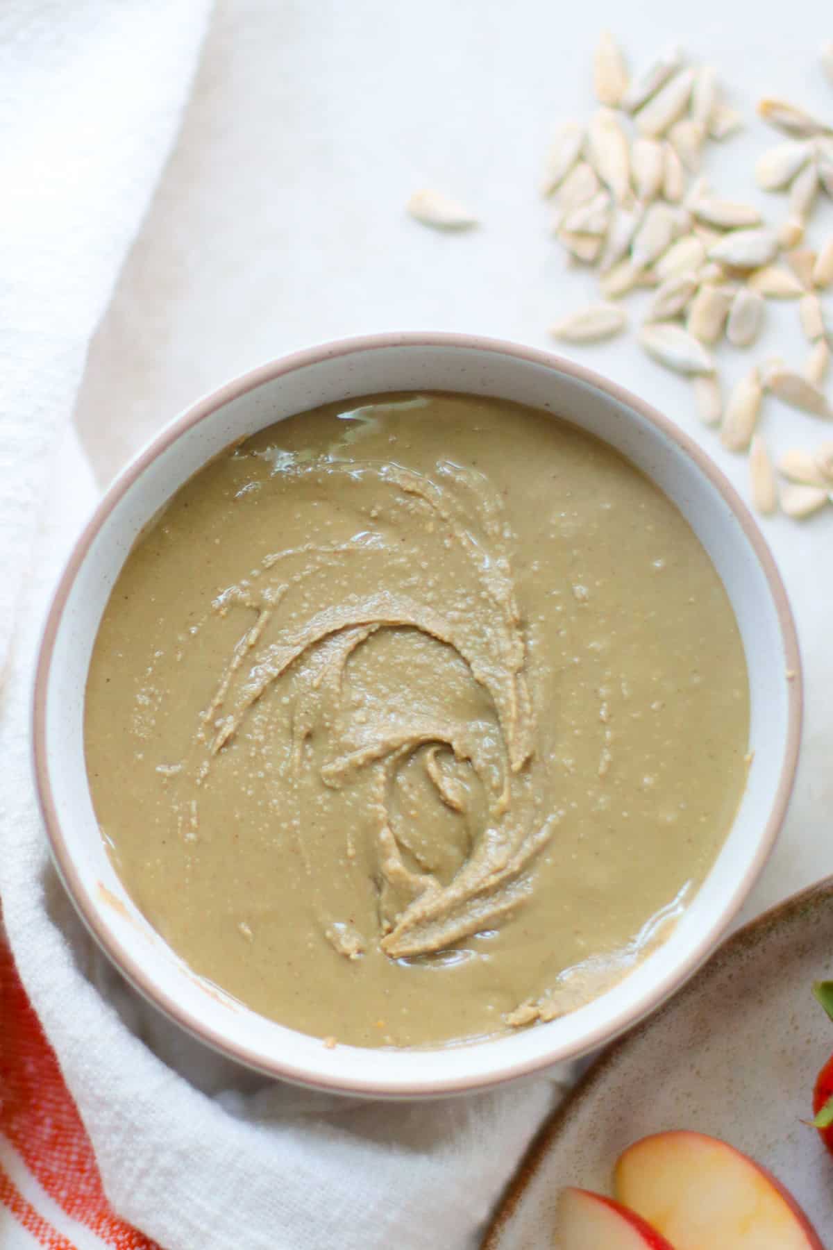 Creamy sunflower seed butter in a bowl.