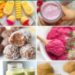 Six image collage of easy snack ideas to help toddler constipation.