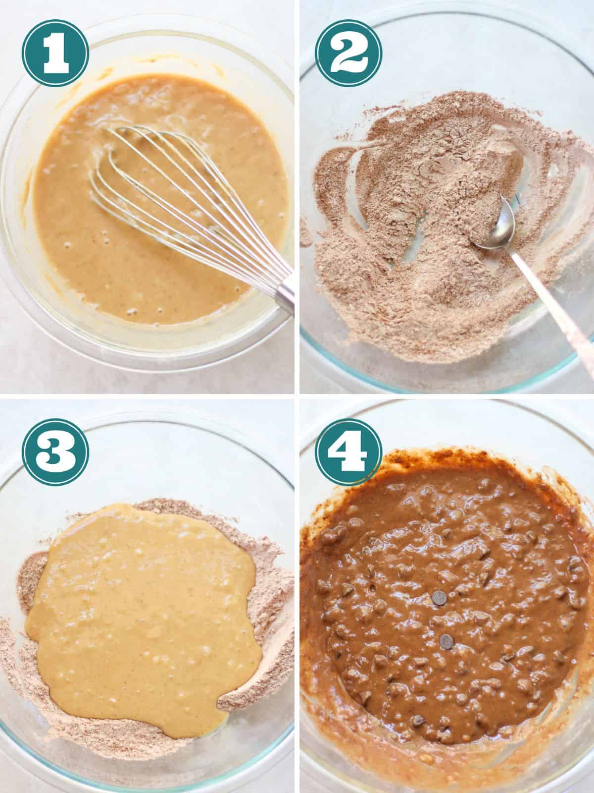 A four image collage of how to make the brownies.