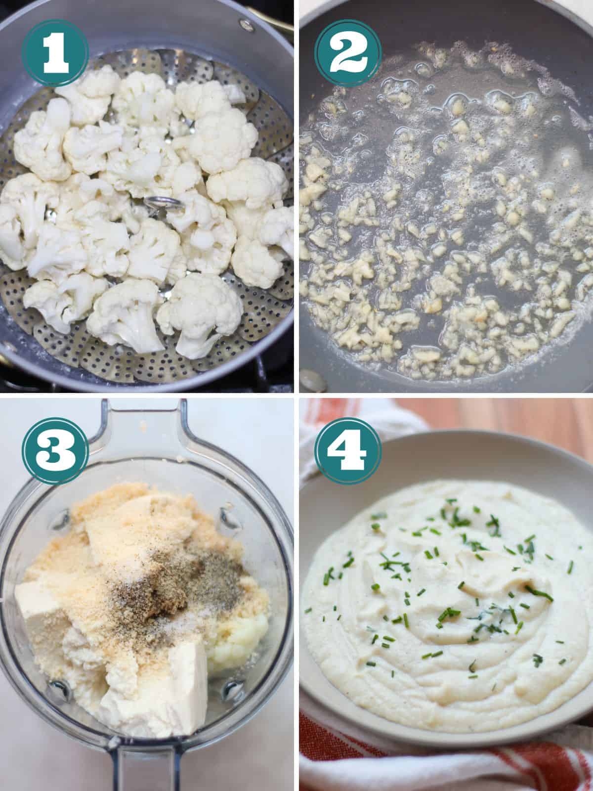 A four image collage of cooking process.