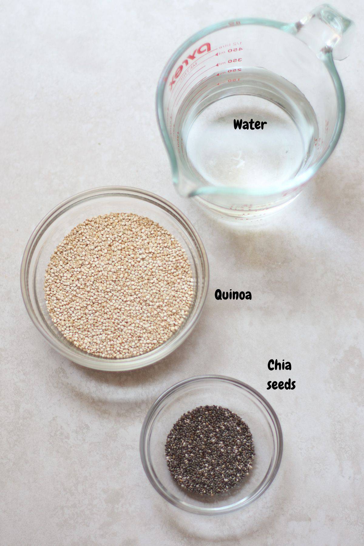 Quinoa, chia seeds, and water.
