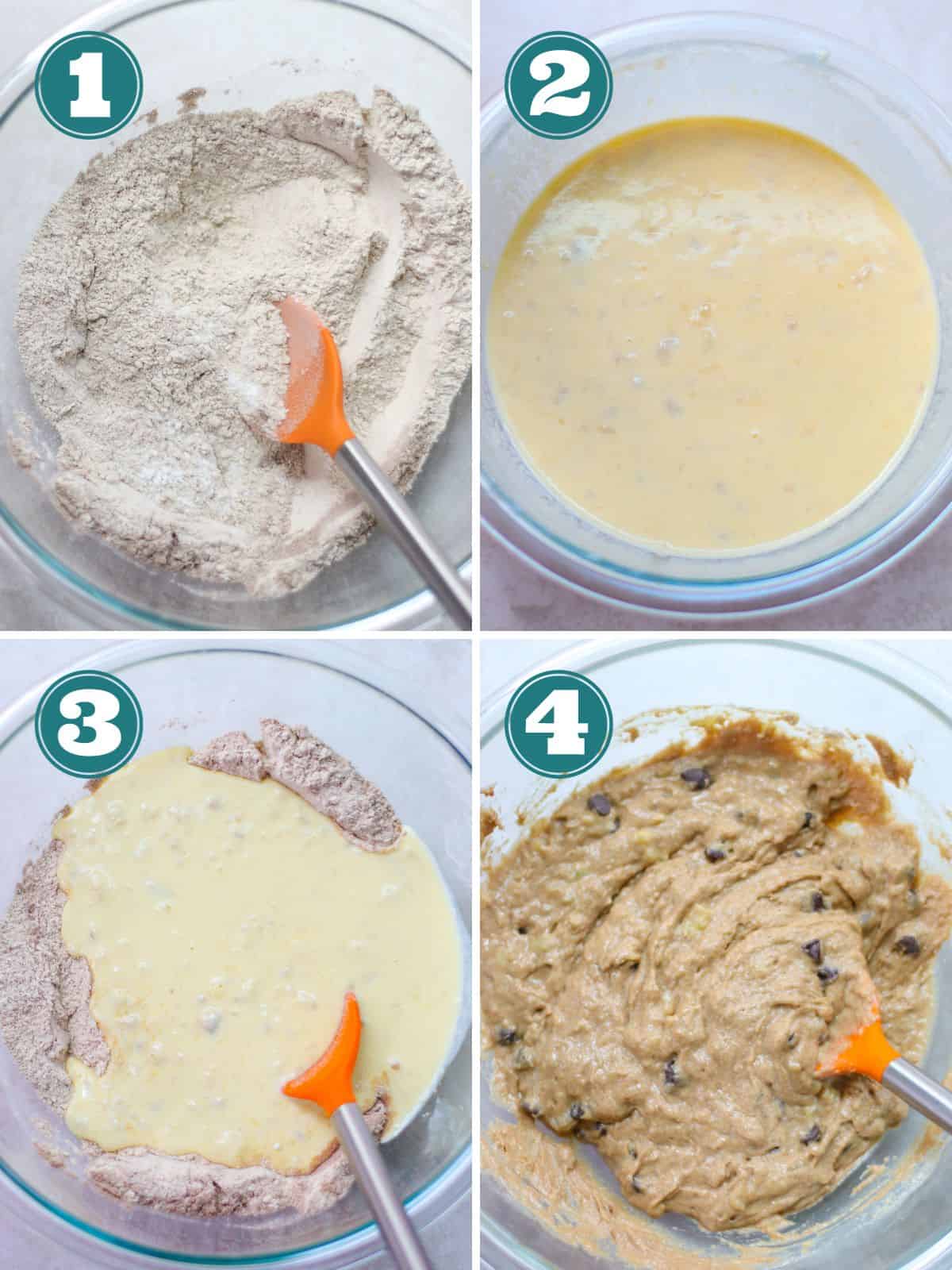 Four image collage of how to prepare the batter.