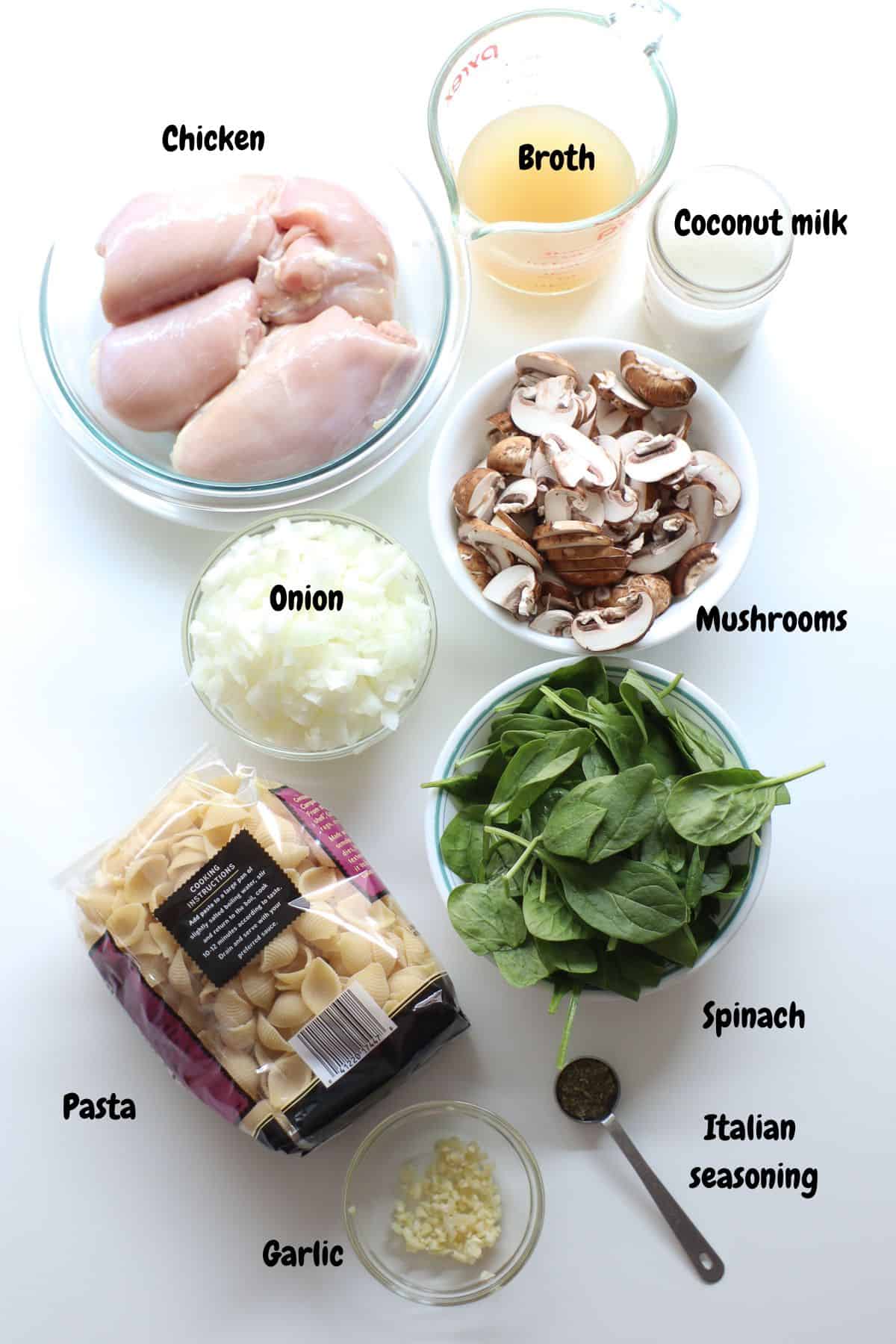 All the ingredients laid out on a white background.