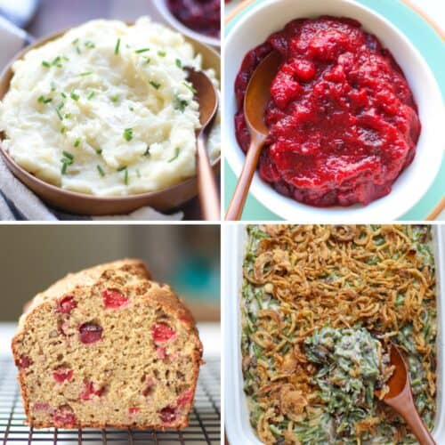 A four image collage of Thanksgiving recipes for kids.
