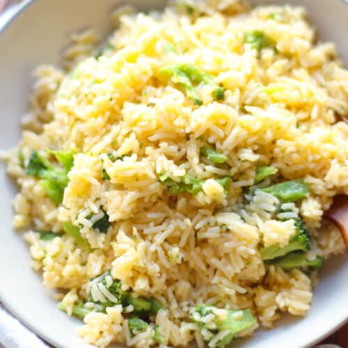 Rice with cheese and broccoli.