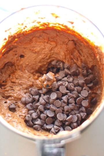 Chocolate chips added to the batter.