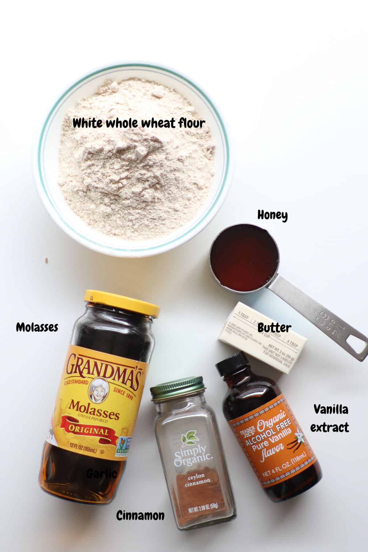 Ingredients laid out on a white countertop.