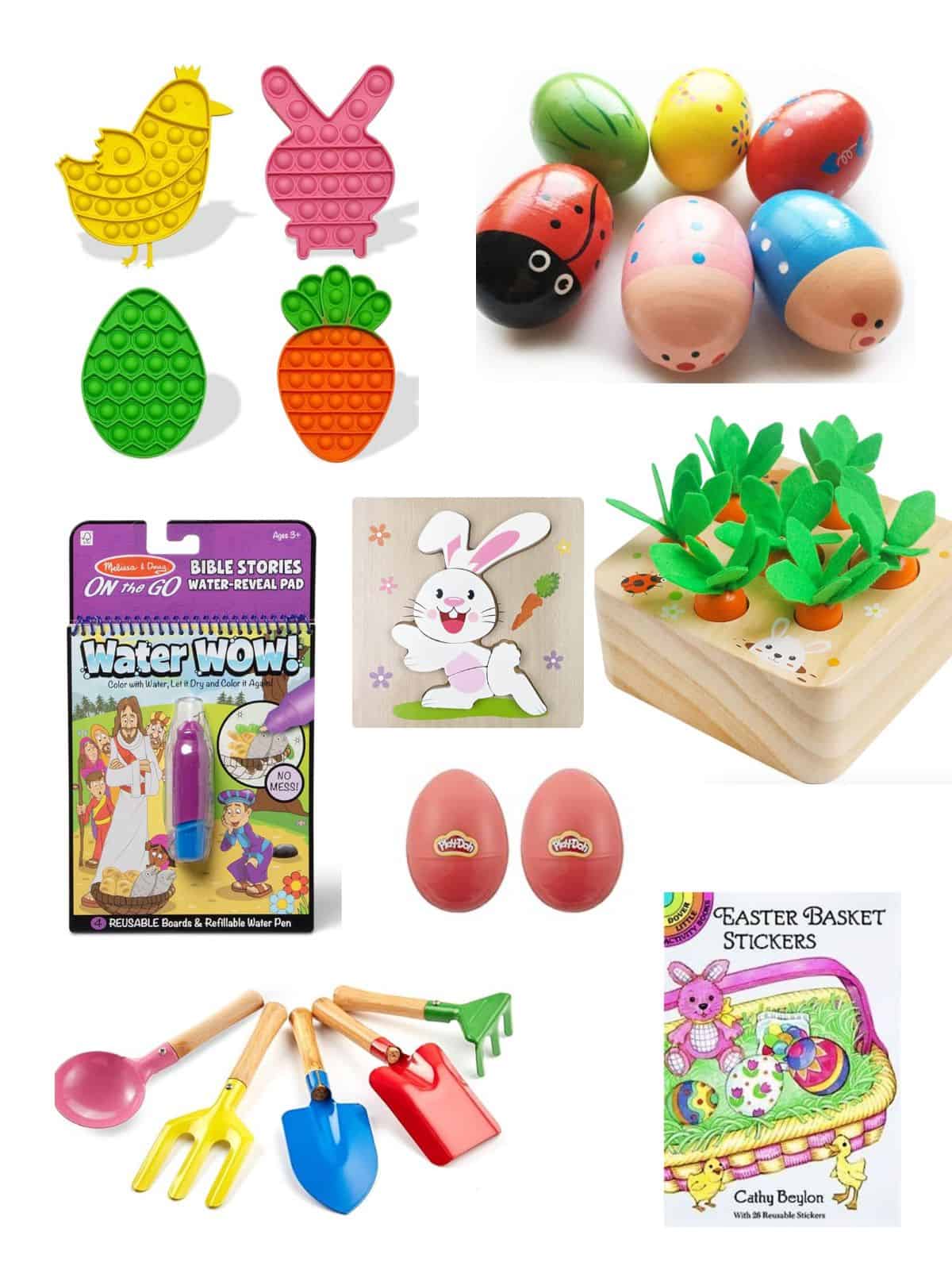 A collage of top toddler Easter basket ideas.