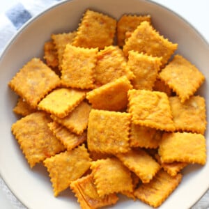 A bowl of baked crackers.