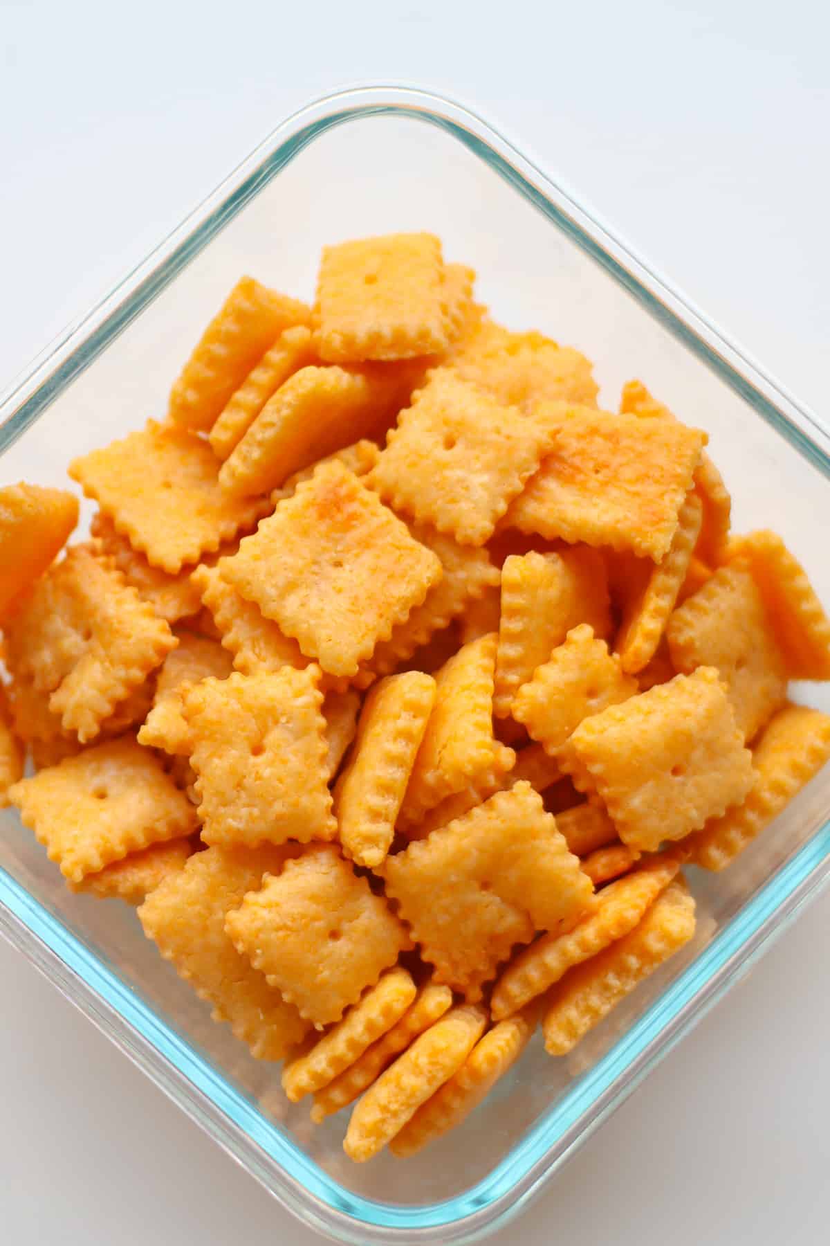 Crackers in a glass container.