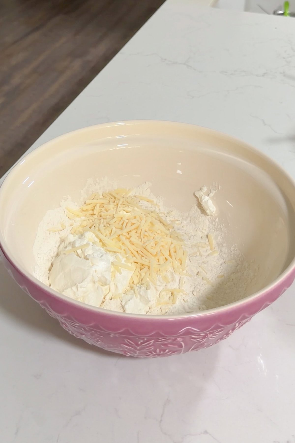 All the ingredients added to a large bowl.