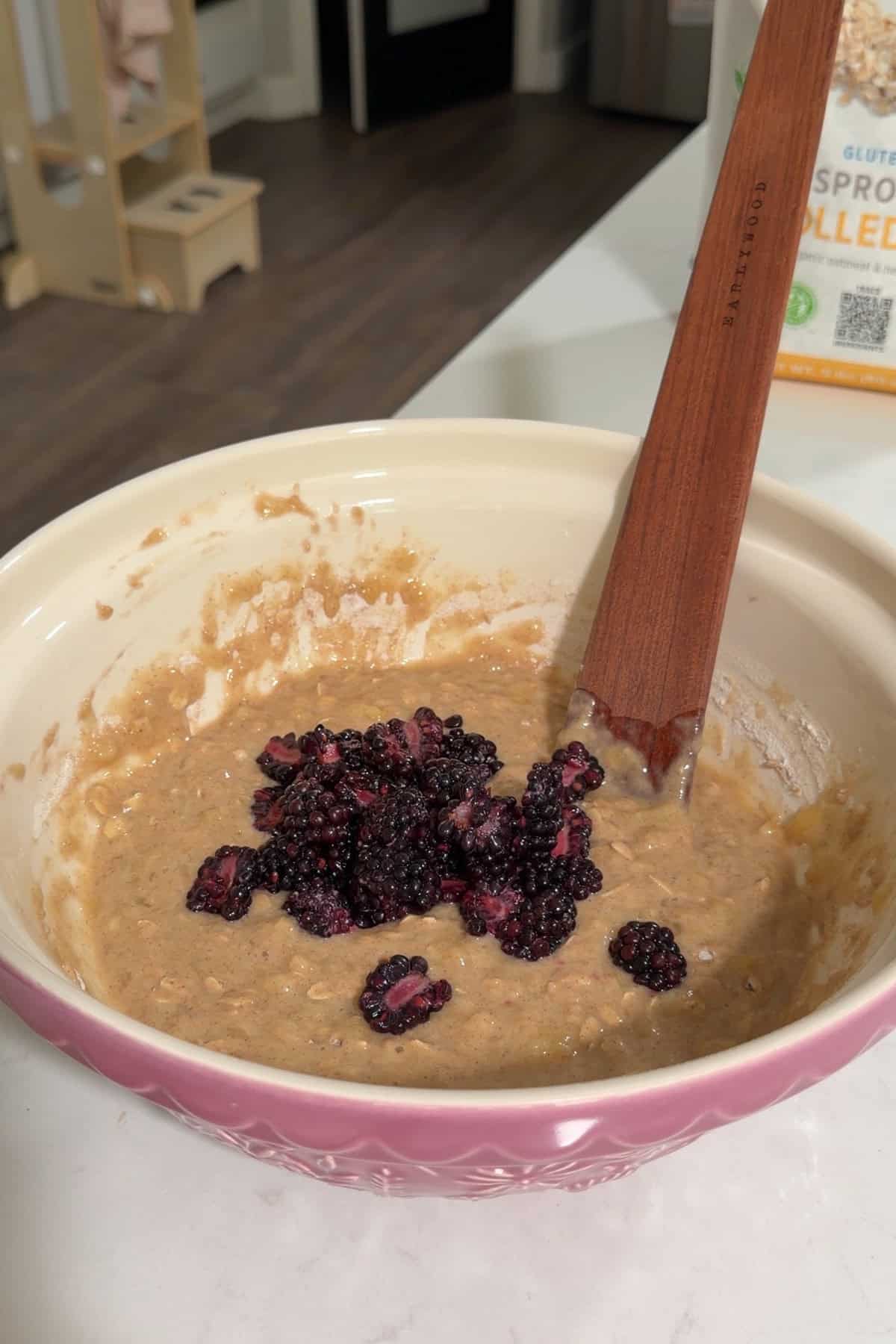 Blackberries added to the batter.