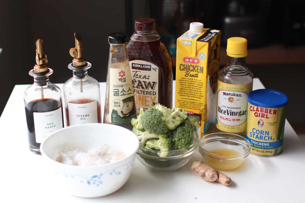 All the ingredients laid out on a white table.