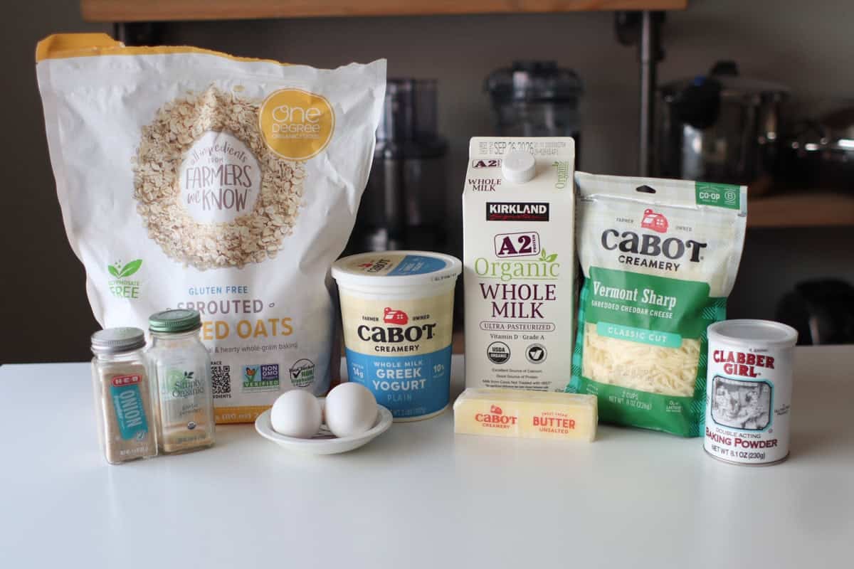 All the ingredients laid out on a white table.