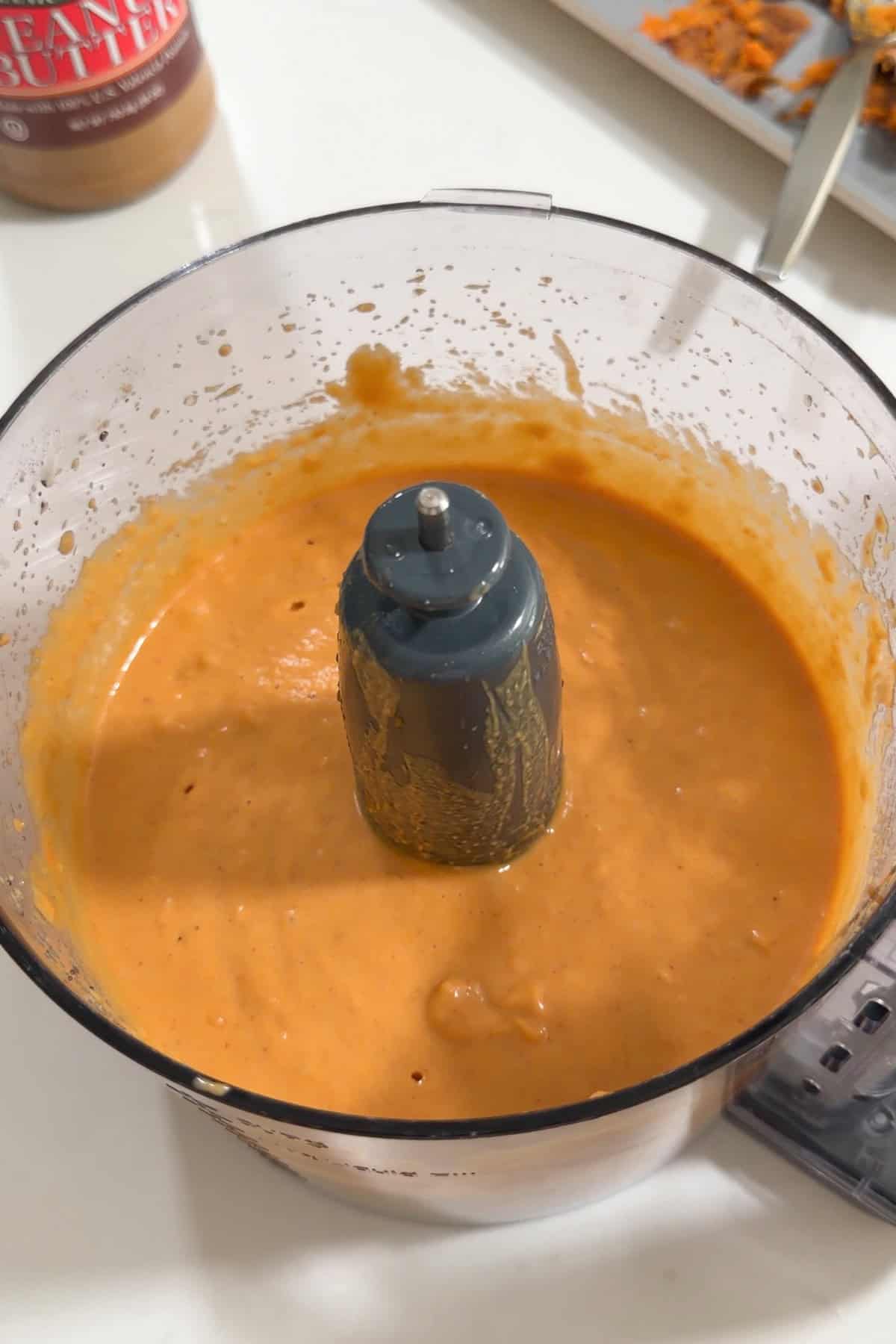 All the wet ingredients blended in a food processor.