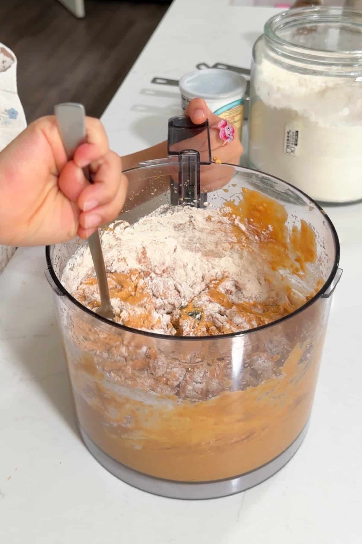 All the dry ingredients added to the food processor.