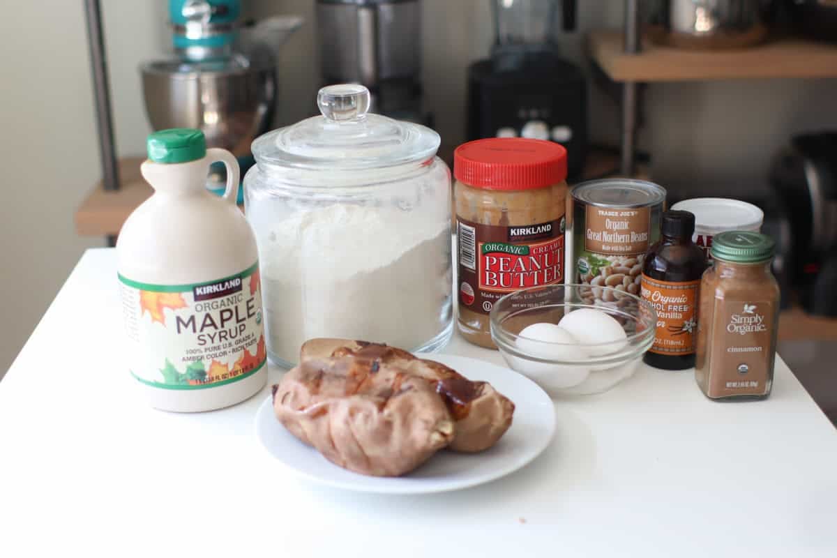 All the ingredients laid out on a white table.