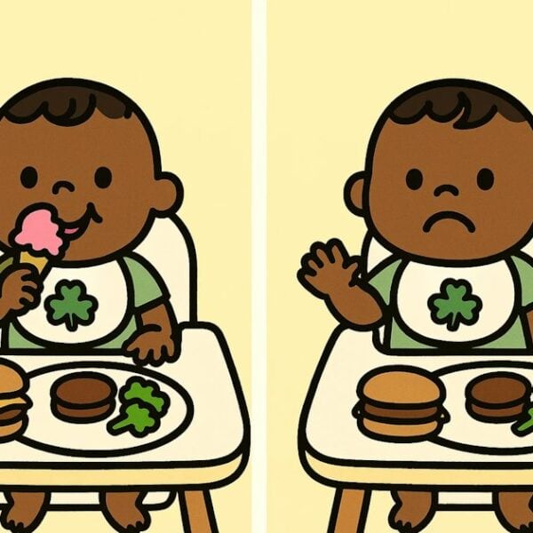 An image of child wanting dessert but not dinner.