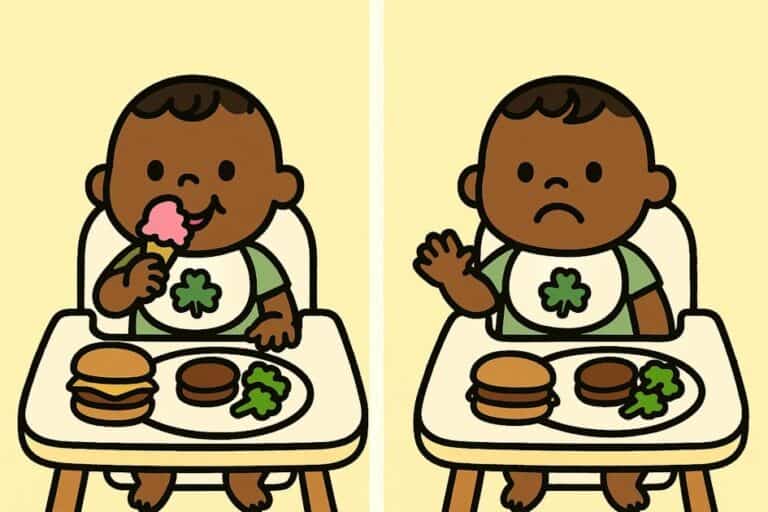 An image of child wanting dessert but not dinner.