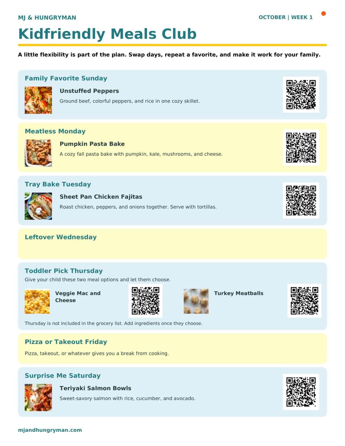 October 1 meal plan.