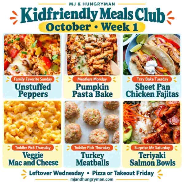 Six dinners from October week 1 meal plan.