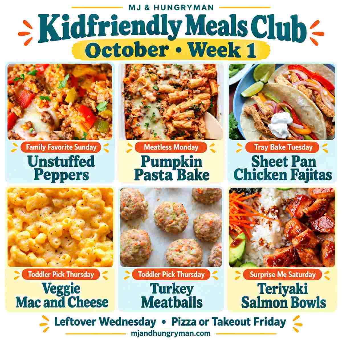 Six dinners from October week 1 meal plan.