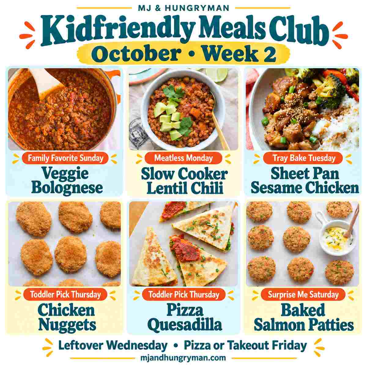 Six dinners from October week 2 meal plan.