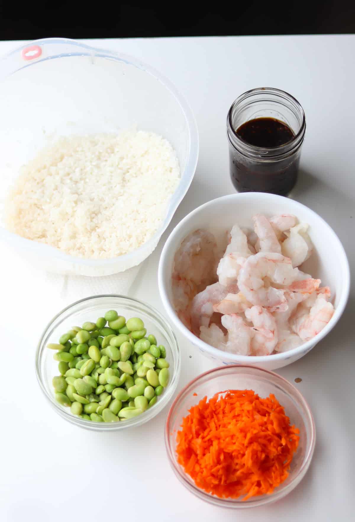 All the ingredients laid out on a white table.