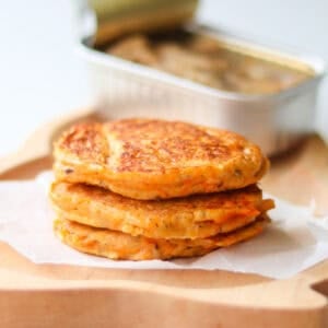 3 sardine pancakes stacked.