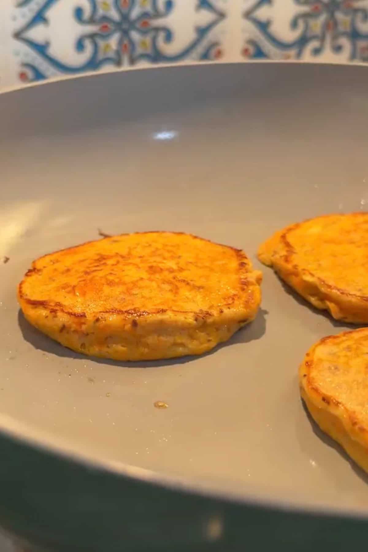 A close up shot of cooked sardine pancake.