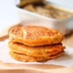 Three stacked sardine pancakes.