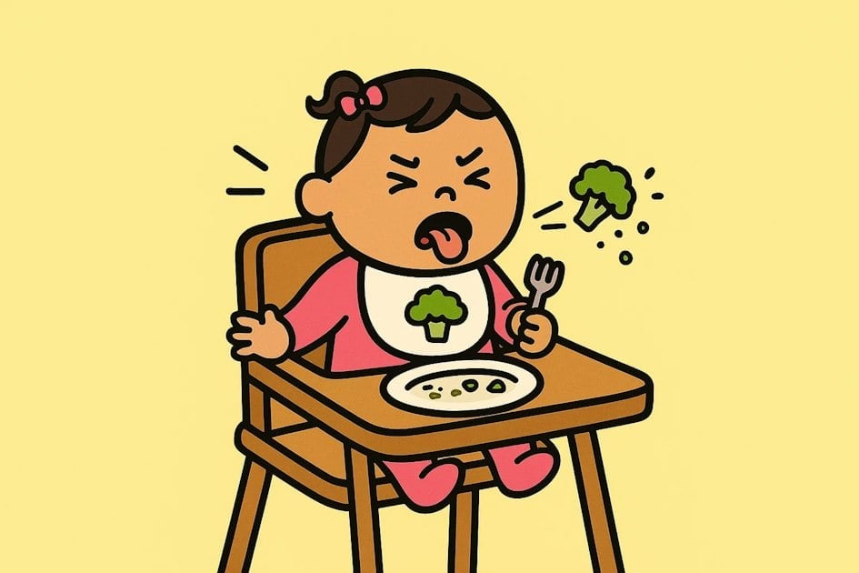 An image of child spitting food.