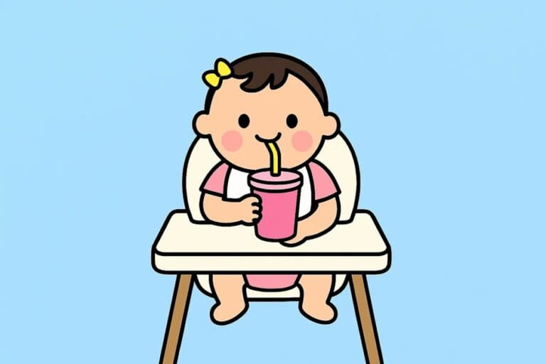 An image of toddler drinking from straw cup.